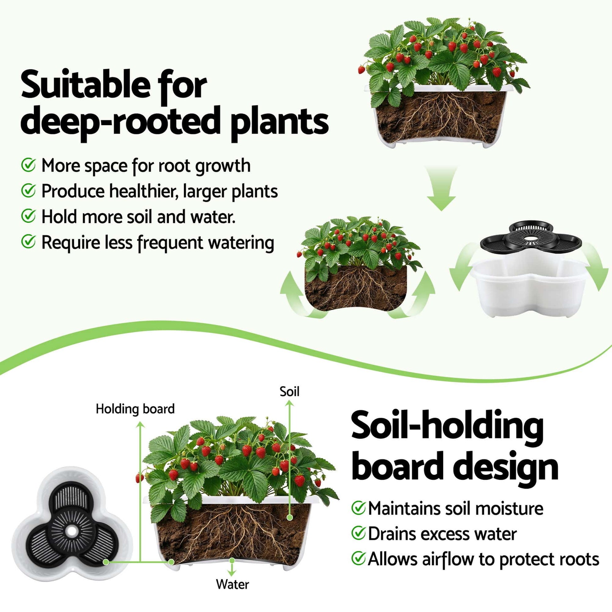 Green Fingers Home & Garden > Garden Beds > Garden Beds & Planters Green Fingers 5 Tier Vertical Garden Planter, Stackable Planters with Wheels, White, Garden Bed, Garden Tower Indoor Outdoor, Auto Drainage System, for Strawberries, Herbs, Flowers, Vegetables