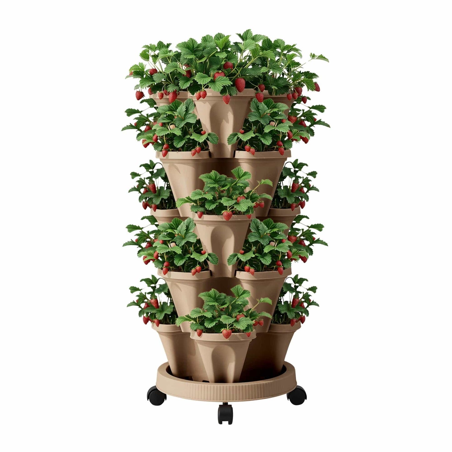 Green Fingers Home & Garden > Garden Beds > Garden Beds & Planters Green Fingers Garden Bed 5 Tier Vertical Garden Grey Strawberry Stackable Planters Herb Petunias Tan