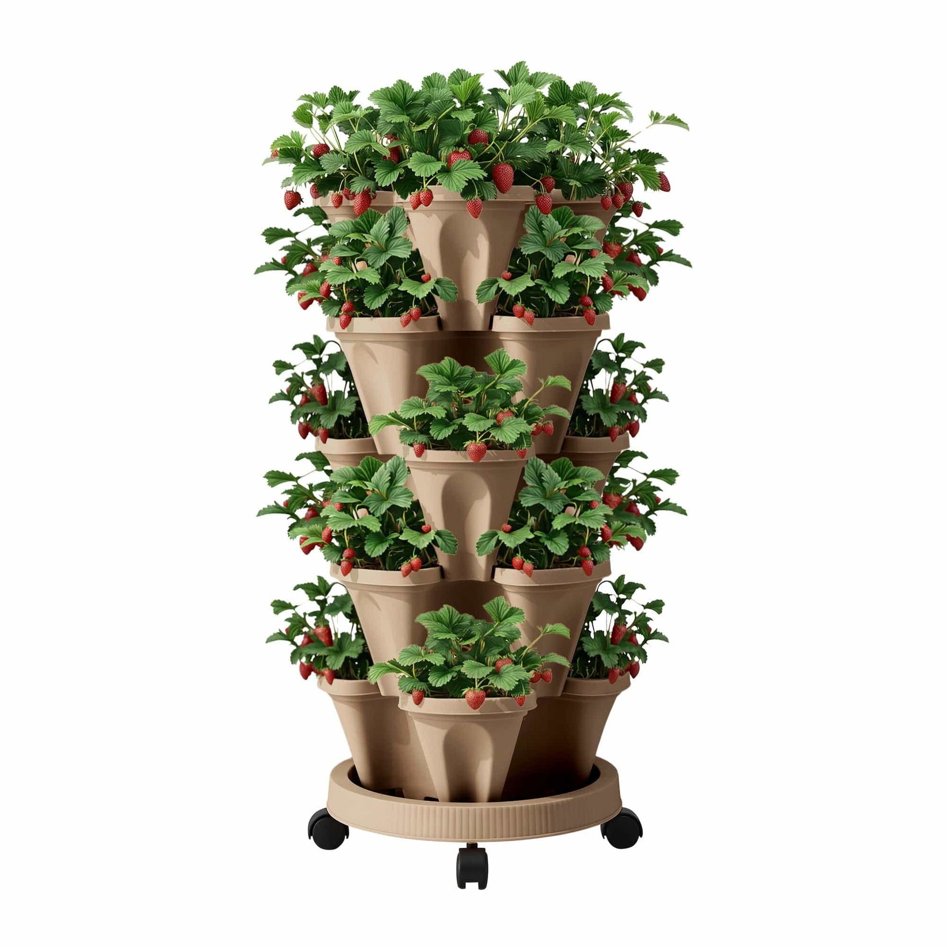 Green Fingers Home & Garden > Garden Beds > Garden Beds & Planters Green Fingers Garden Bed 5 Tier Vertical Garden Grey Strawberry Stackable Planters Herb Petunias Tan