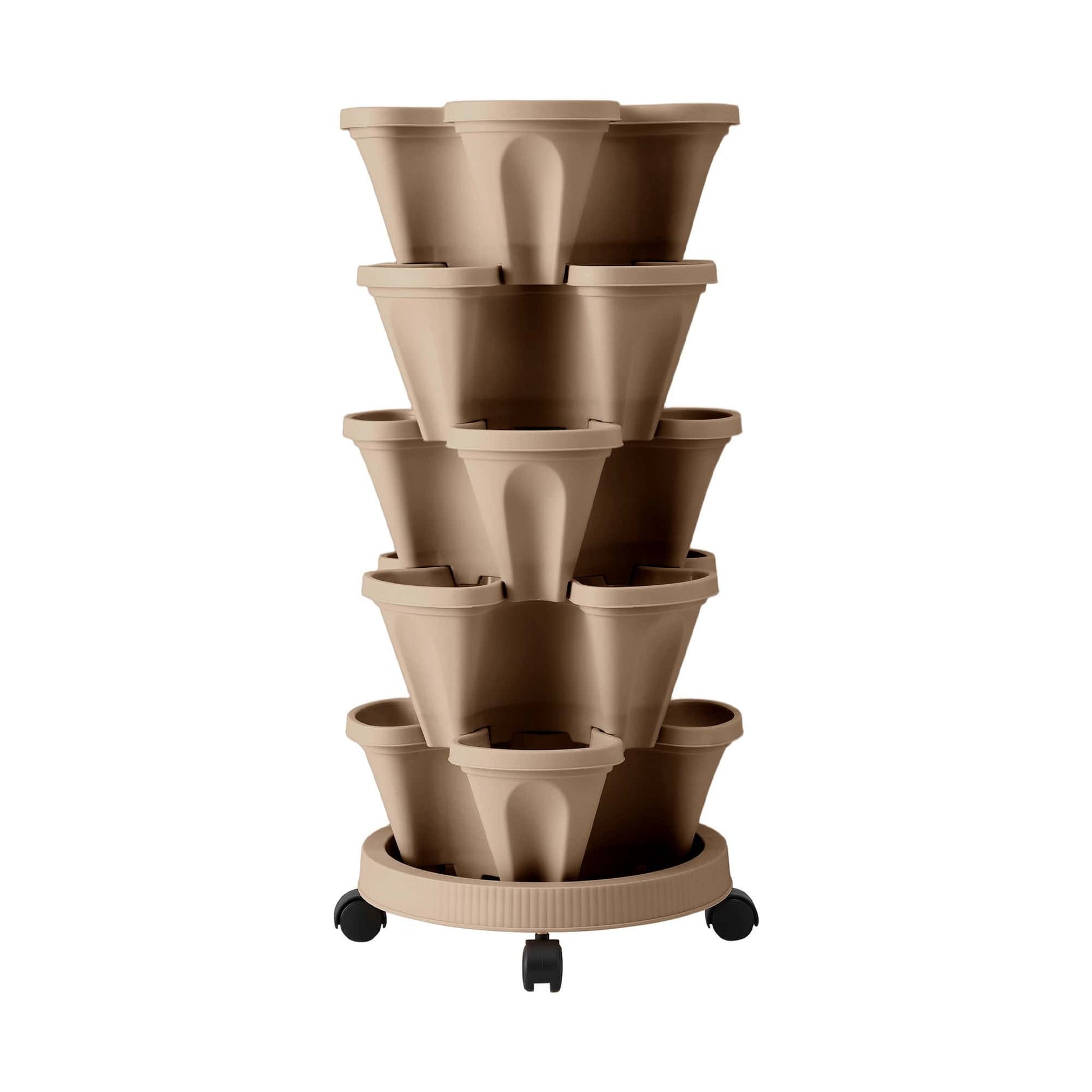 Green Fingers Home & Garden > Garden Beds > Garden Beds & Planters Green Fingers Garden Bed 5 Tier Vertical Garden Grey Strawberry Stackable Planters Herb Petunias Tan