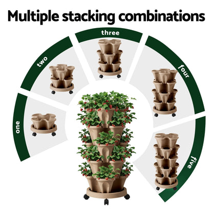 Green Fingers Home & Garden > Garden Beds > Garden Beds & Planters Green Fingers Garden Bed 5 Tier Vertical Garden Grey Strawberry Stackable Planters Herb Petunias Tan