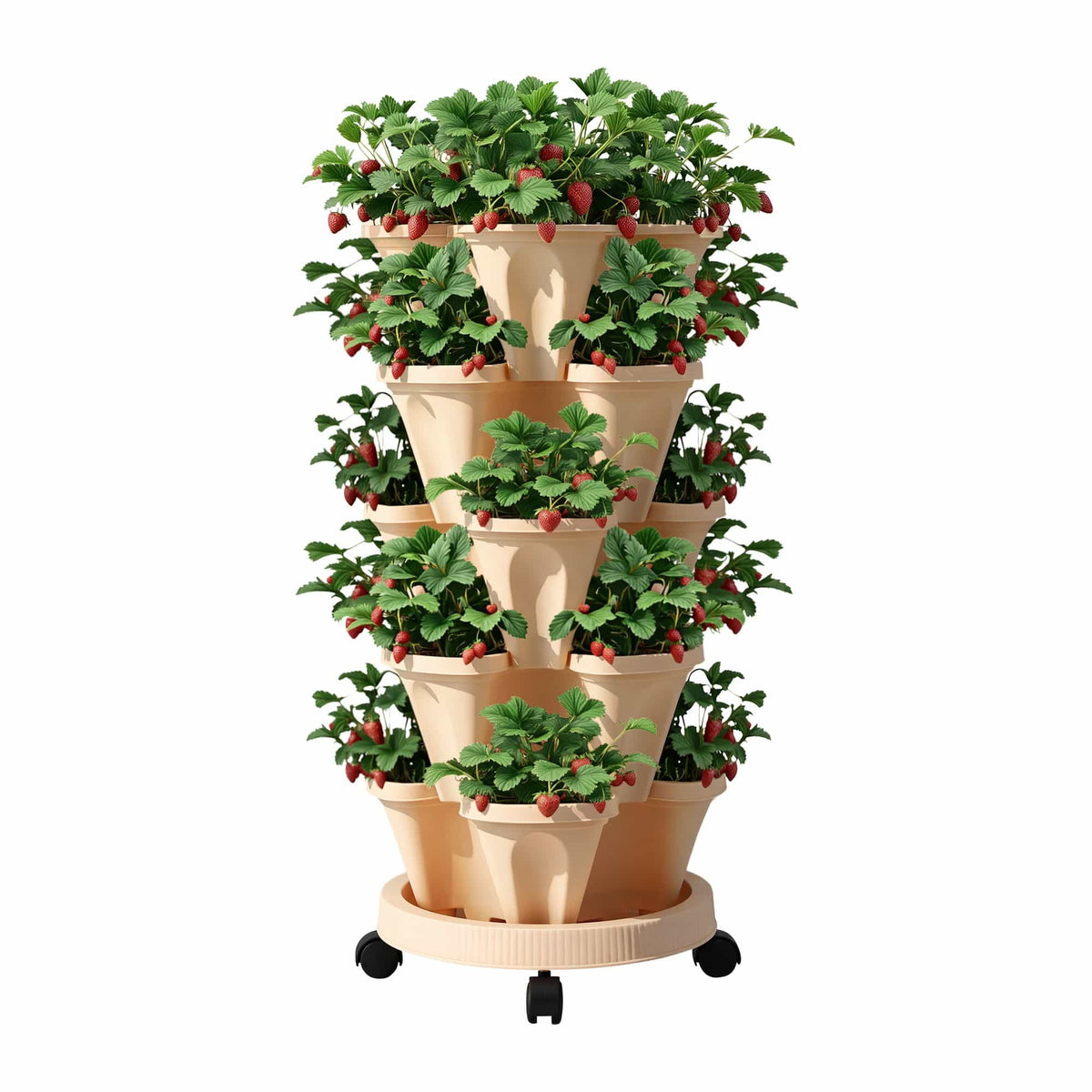 Green Fingers Home & Garden > Garden Beds > Garden Beds & Planters Green Fingers Garden Bed 5 Tier Vertical Garden Grey Strawberry Stackable Planters Herbs Beige