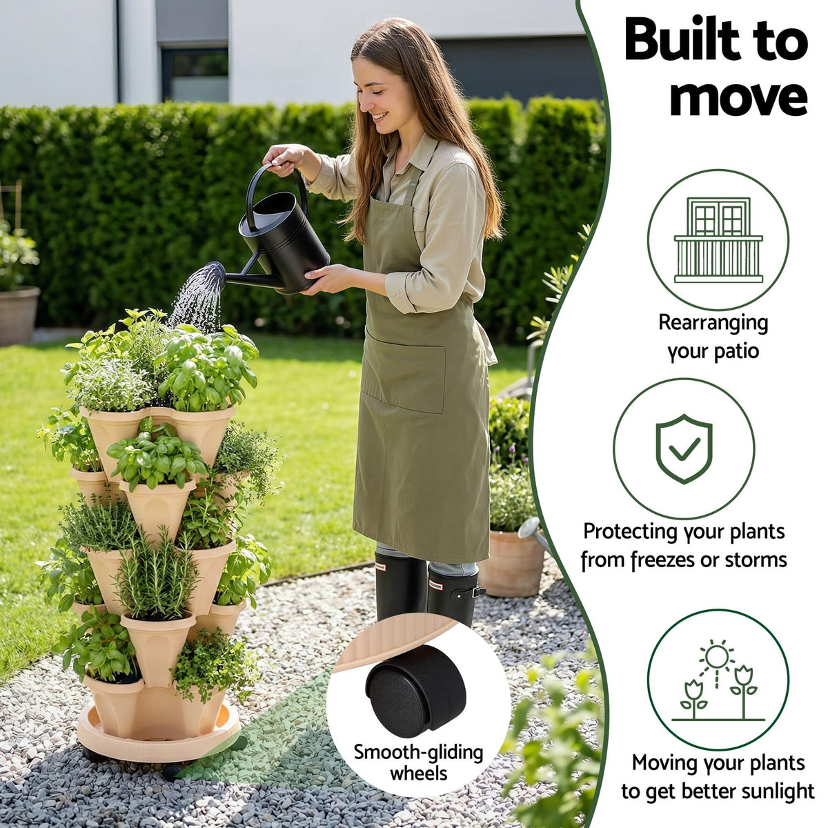 Green Fingers Home & Garden > Garden Beds > Garden Beds & Planters Green Fingers Garden Bed 5 Tier Vertical Garden Grey Strawberry Stackable Planters Herbs Beige