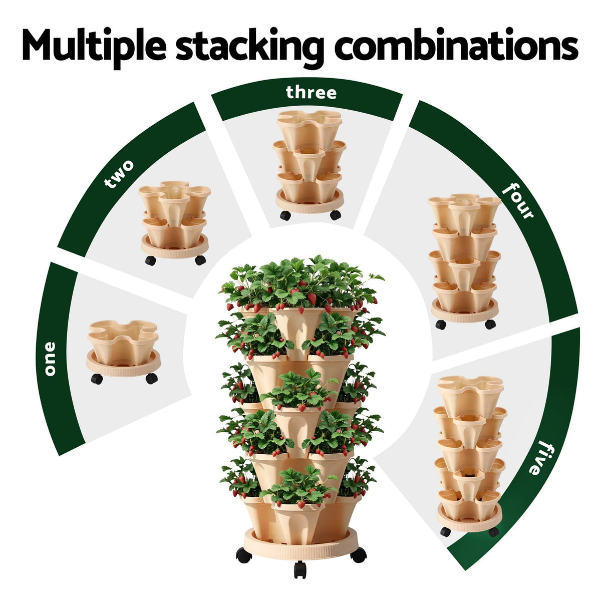 Green Fingers Home & Garden > Garden Beds > Garden Beds & Planters Green Fingers Garden Bed 5 Tier Vertical Garden Grey Strawberry Stackable Planters Herbs Beige