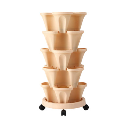 Green Fingers Home & Garden > Garden Beds > Garden Beds & Planters Green Fingers Garden Bed 5 Tier Vertical Garden Grey Strawberry Stackable Planters Herbs Beige