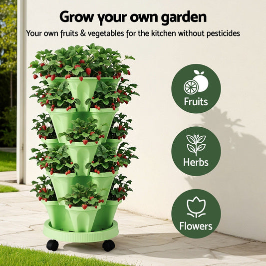 Green Fingers Home & Garden > Garden Beds > Garden Beds & Planters Green Fingers Garden Bed 5 Tier Vertical Garden Grey Strawberry Stackable Planters Herbs Light Green
