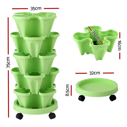 Green Fingers Home & Garden > Garden Beds > Garden Beds & Planters Green Fingers Garden Bed 5 Tier Vertical Garden Grey Strawberry Stackable Planters Herbs Light Green