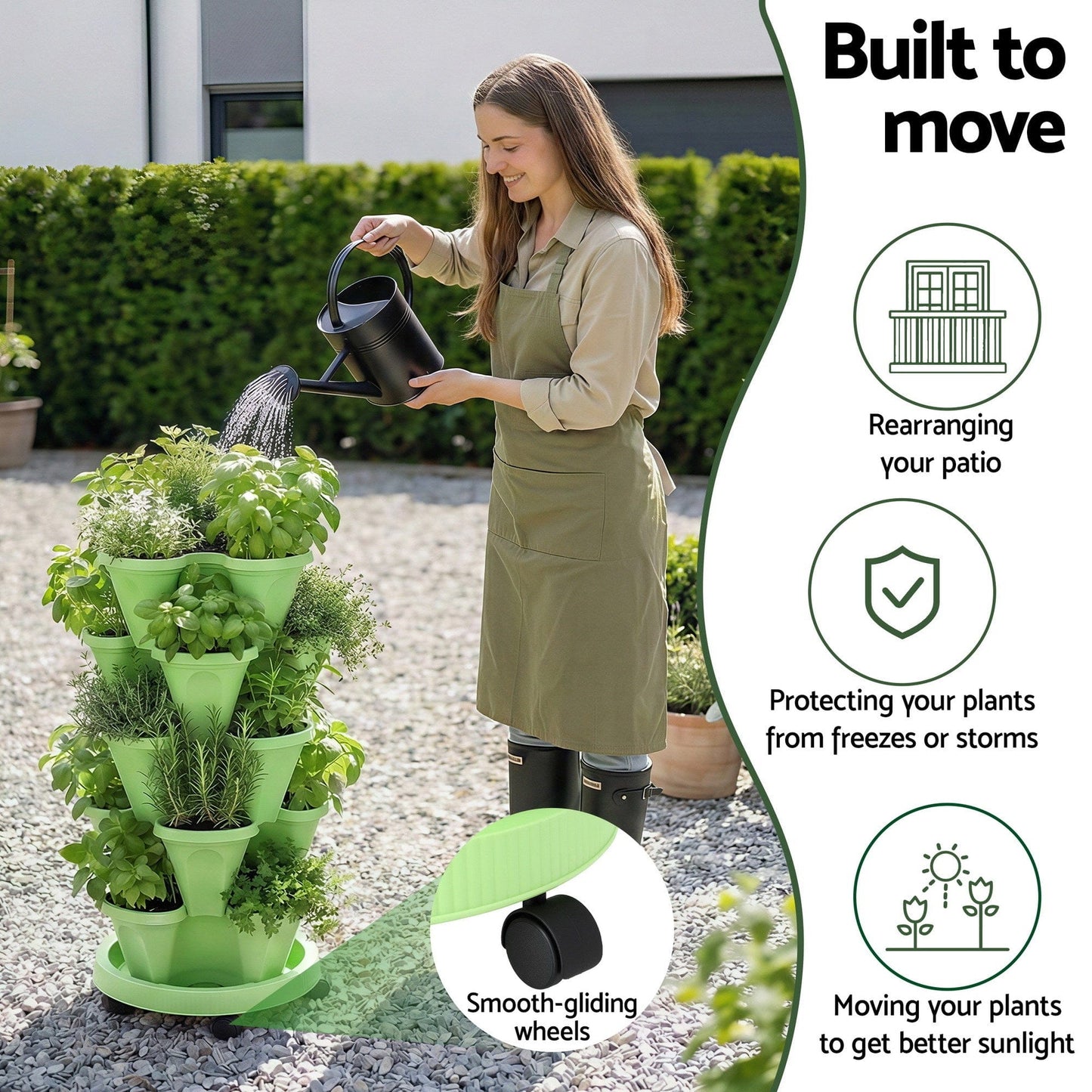 Green Fingers Home & Garden > Garden Beds > Garden Beds & Planters Green Fingers Garden Bed 5 Tier Vertical Garden Grey Strawberry Stackable Planters Herbs Light Green
