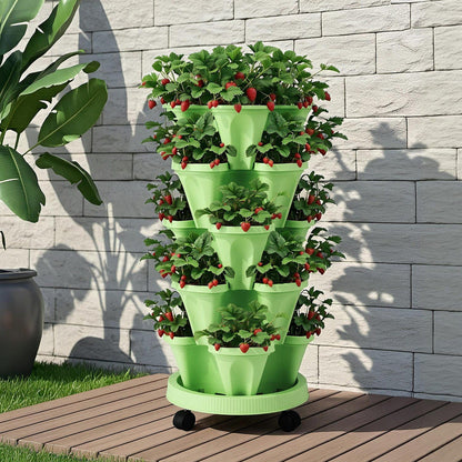 Green Fingers Home & Garden > Garden Beds > Garden Beds & Planters Green Fingers Garden Bed 5 Tier Vertical Garden Grey Strawberry Stackable Planters Herbs Light Green