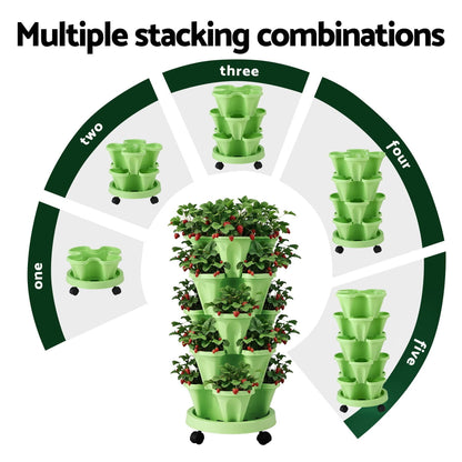 Green Fingers Home & Garden > Garden Beds > Garden Beds & Planters Green Fingers Garden Bed 5 Tier Vertical Garden Grey Strawberry Stackable Planters Herbs Light Green