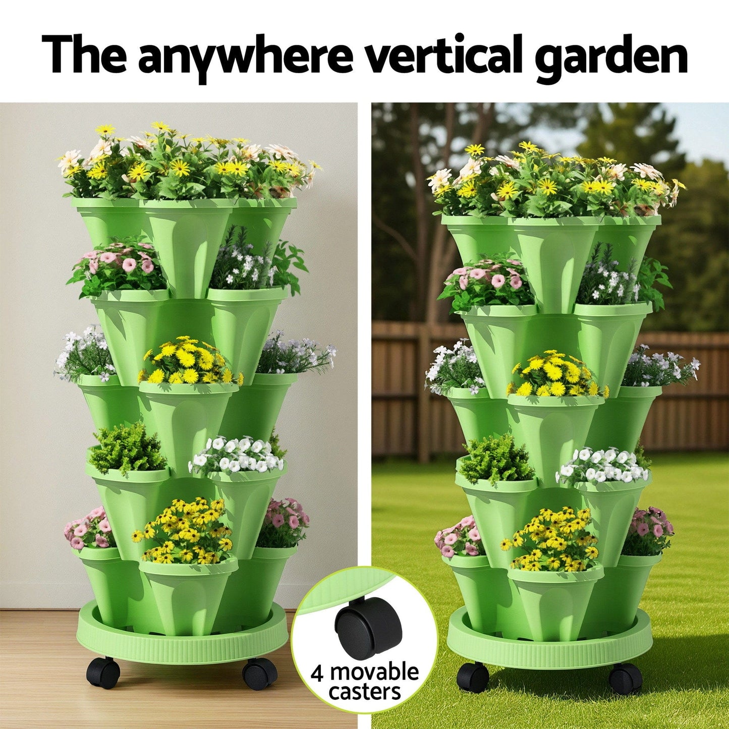 Green Fingers Home & Garden > Garden Beds > Garden Beds & Planters Green Fingers Garden Bed 5 Tier Vertical Garden Grey Strawberry Stackable Planters Herbs Light Green
