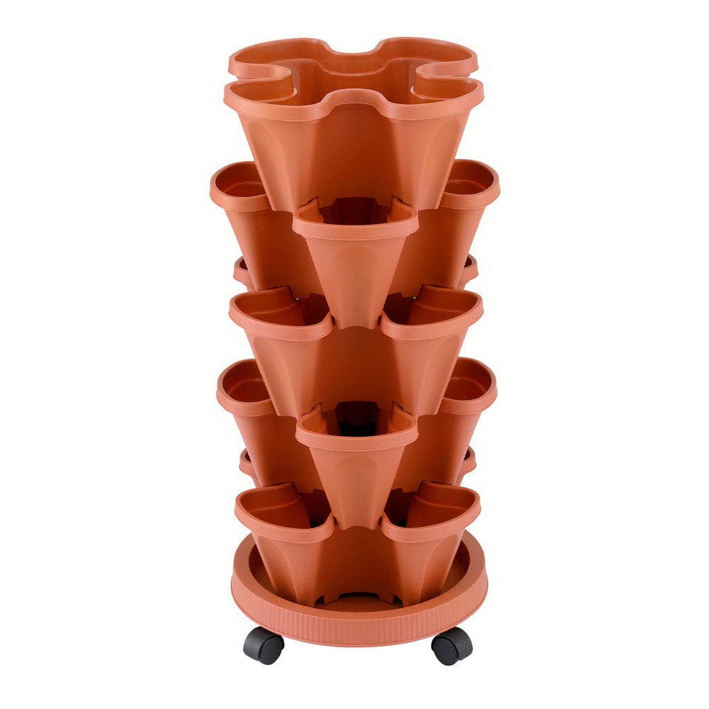 Green Fingers Home & Garden > Garden Beds > Garden Beds & Planters Green Fingers Raised Garden Bed 5 Tier Vertical Garden Brick Red Strawberry Stackable Planters Herbs Petunias