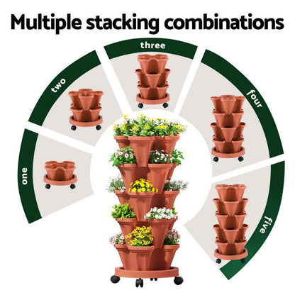Green Fingers Home & Garden > Garden Beds > Garden Beds & Planters Green Fingers Raised Garden Bed 5 Tier Vertical Garden Brick Red Strawberry Stackable Planters Herbs Petunias