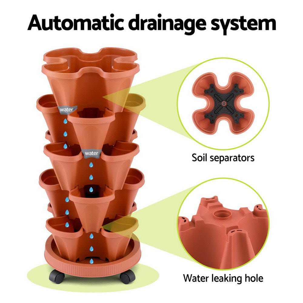 Green Fingers Home & Garden > Garden Beds > Garden Beds & Planters Green Fingers Raised Garden Bed 5 Tier Vertical Garden Brick Red Strawberry Stackable Planters Herbs Petunias