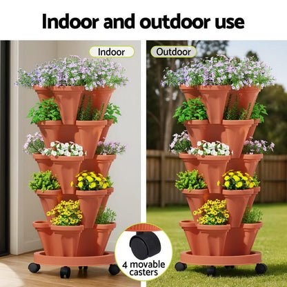 Green Fingers Home & Garden > Garden Beds > Garden Beds & Planters Green Fingers Raised Garden Bed 5 Tier Vertical Garden Brick Red Strawberry Stackable Planters Herbs Petunias