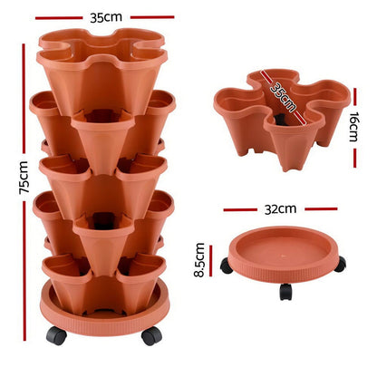 Green Fingers Home & Garden > Garden Beds > Garden Beds & Planters Green Fingers Raised Garden Bed 5 Tier Vertical Garden Brick Red Strawberry Stackable Planters Herbs Petunias