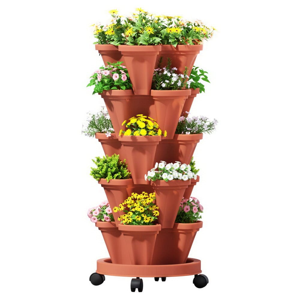 Green Fingers Home & Garden > Garden Beds > Garden Beds & Planters Green Fingers Raised Garden Bed 5 Tier Vertical Garden Brick Red Strawberry Stackable Planters Herbs Petunias