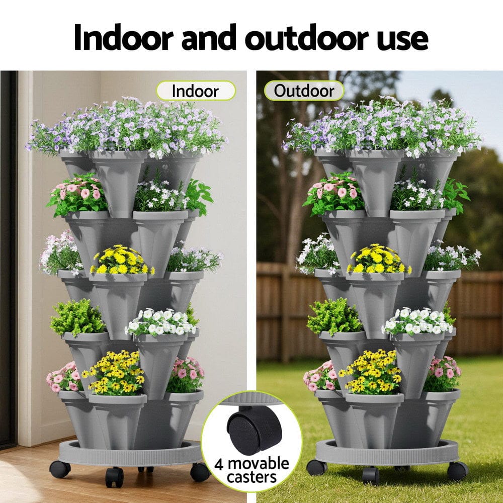 Green Fingers Home & Garden > Garden Beds > Garden Beds & Planters Green Fingers Raised Garden Bed 5 Tier Vertical Garden Grey Strawberry Stackable Planters Herbs Petunias