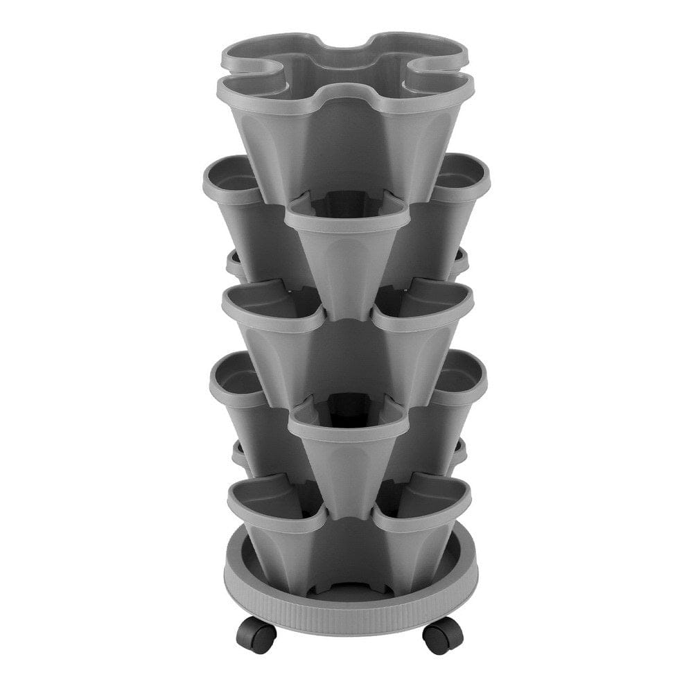 Green Fingers Home & Garden > Garden Beds > Garden Beds & Planters Green Fingers Raised Garden Bed 5 Tier Vertical Garden Grey Strawberry Stackable Planters Herbs Petunias