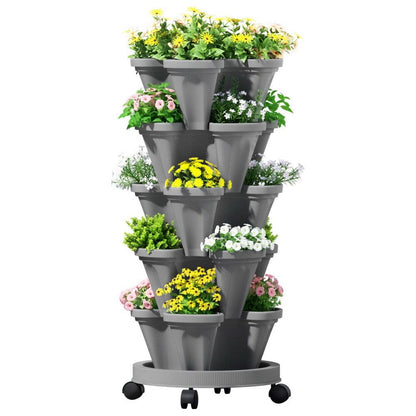 Green Fingers Home & Garden > Garden Beds > Garden Beds & Planters Green Fingers Raised Garden Bed 5 Tier Vertical Garden Grey Strawberry Stackable Planters Herbs Petunias