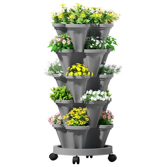 Green Fingers Home & Garden > Garden Beds > Garden Beds & Planters Green Fingers Raised Garden Bed 5 Tier Vertical Garden Grey Strawberry Stackable Planters Herbs Petunias