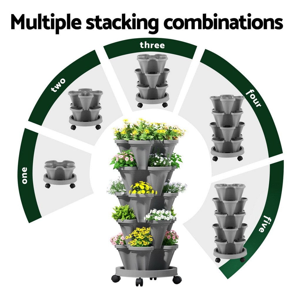 Green Fingers Home & Garden > Garden Beds > Garden Beds & Planters Green Fingers Raised Garden Bed 5 Tier Vertical Garden Grey Strawberry Stackable Planters Herbs Petunias