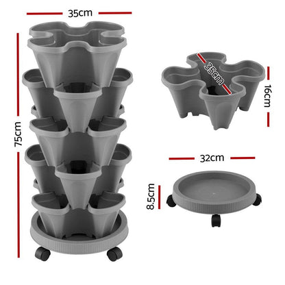Green Fingers Home & Garden > Garden Beds > Garden Beds & Planters Green Fingers Raised Garden Bed 5 Tier Vertical Garden Grey Strawberry Stackable Planters Herbs Petunias