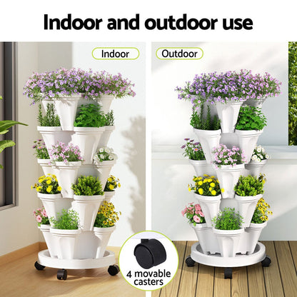 Green Fingers Home & Garden > Garden Beds > Grow Bags Green Fingers Garden Bed 5 Tier Vertical Garden Strawberry Stackable Planters Herbs Petunias