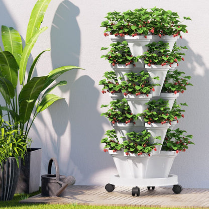 Green Fingers Home & Garden > Garden Beds > Grow Bags Green Fingers Garden Bed 5 Tier Vertical Garden Strawberry Stackable Planters Herbs Petunias