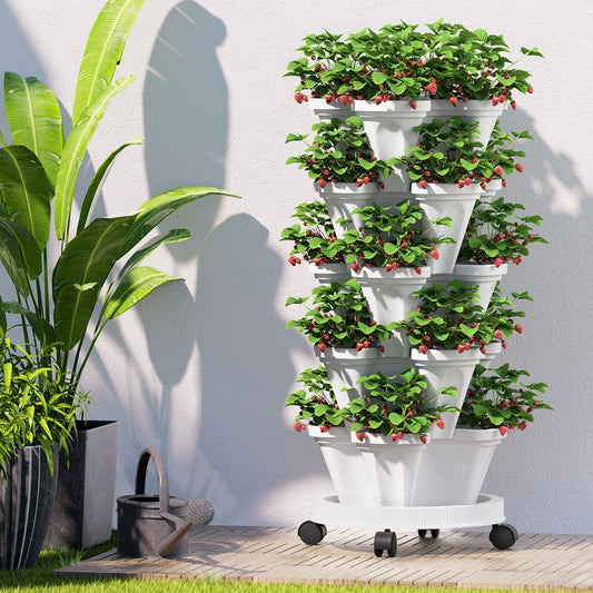 Green Fingers Home & Garden > Garden Beds > Grow Bags Green Fingers Garden Bed 5 Tier Vertical Garden Strawberry Stackable Planters Herbs Petunias