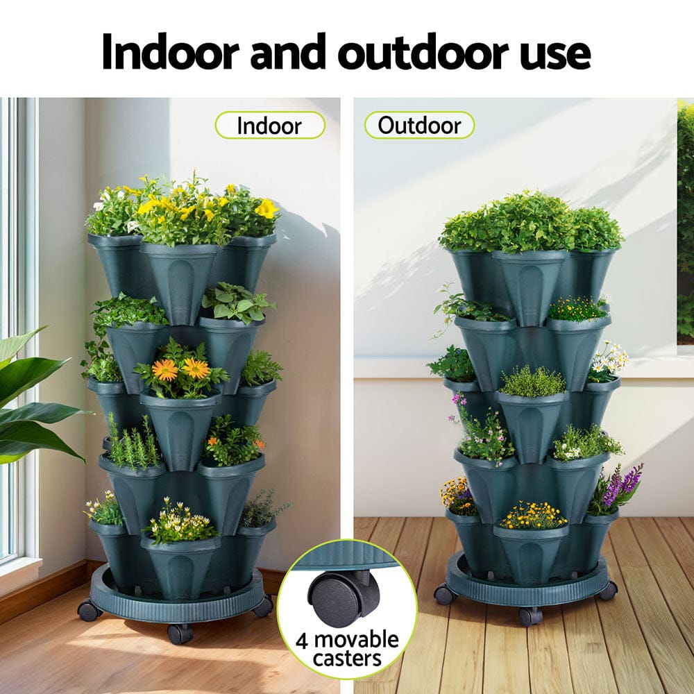 Green Fingers Home & Garden > Garden Beds > Grow Bags Green Fingers Garden Bed 5 Tier Vertical Garden Strawberry Stackable Planters Herbs Petunias