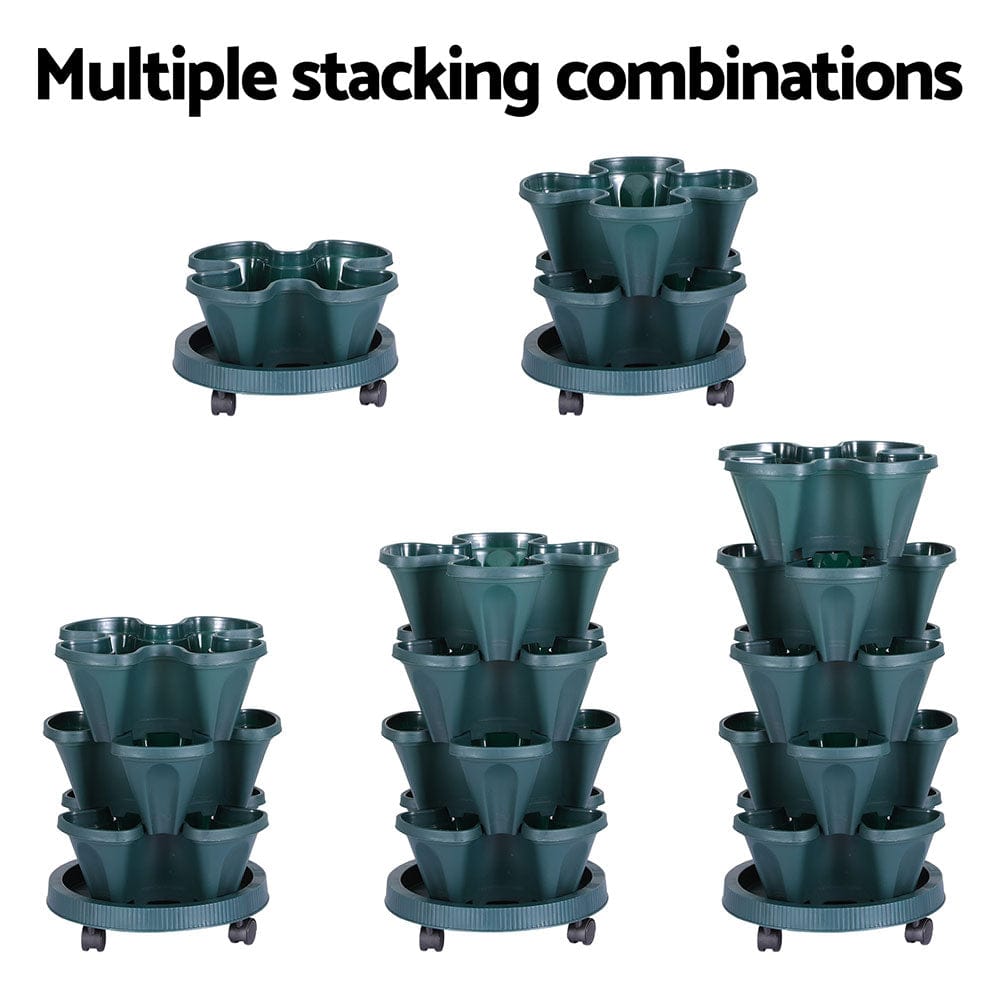 Green Fingers Home & Garden > Garden Beds > Grow Bags Green Fingers Garden Bed 5 Tier Vertical Garden Strawberry Stackable Planters Herbs Petunias