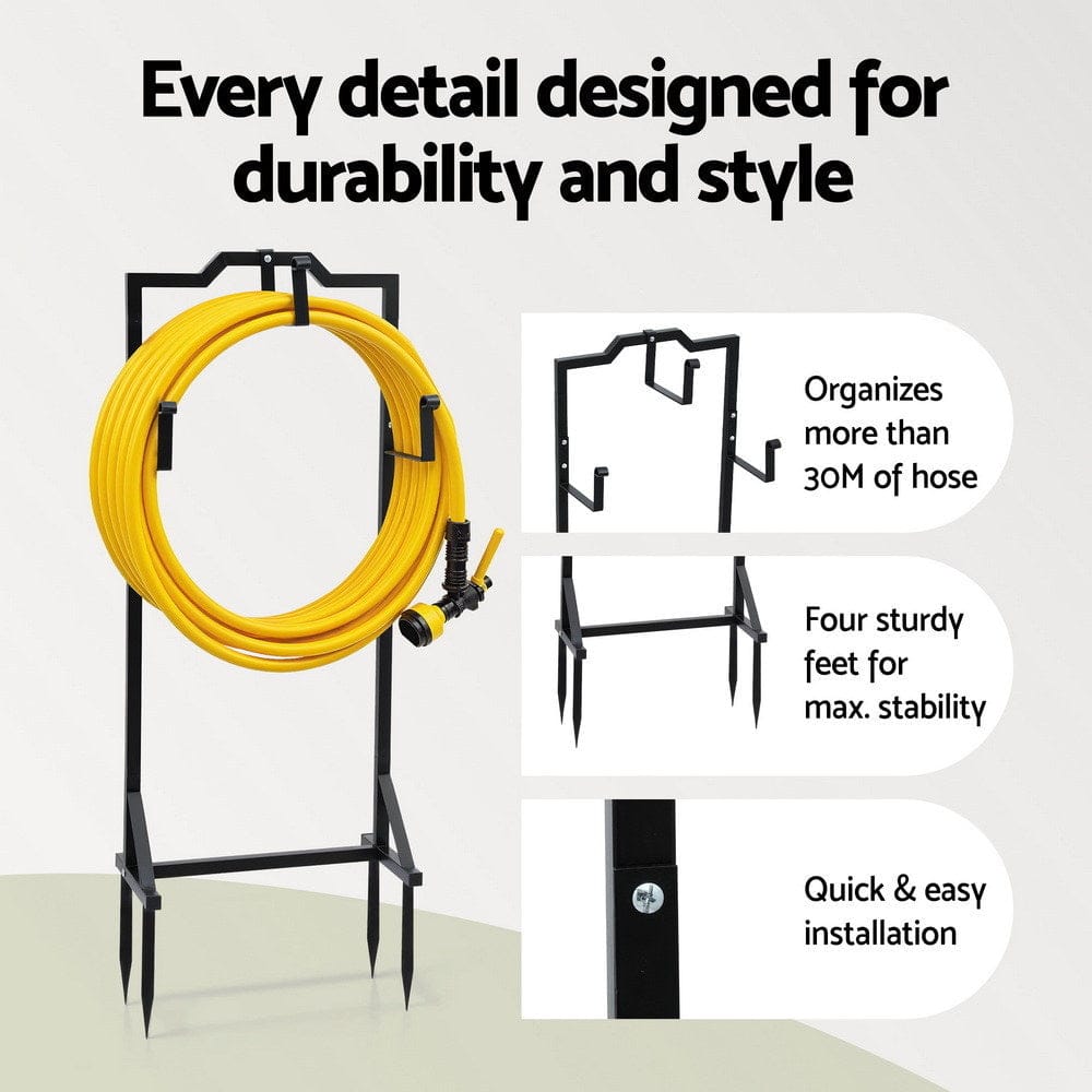 Green Fingers Home & Garden > Garden Tools > Garden Hoses Green Fingers Garden Hose Holder Metal Portable Freestanding Hose Stand 4 Spikes Black