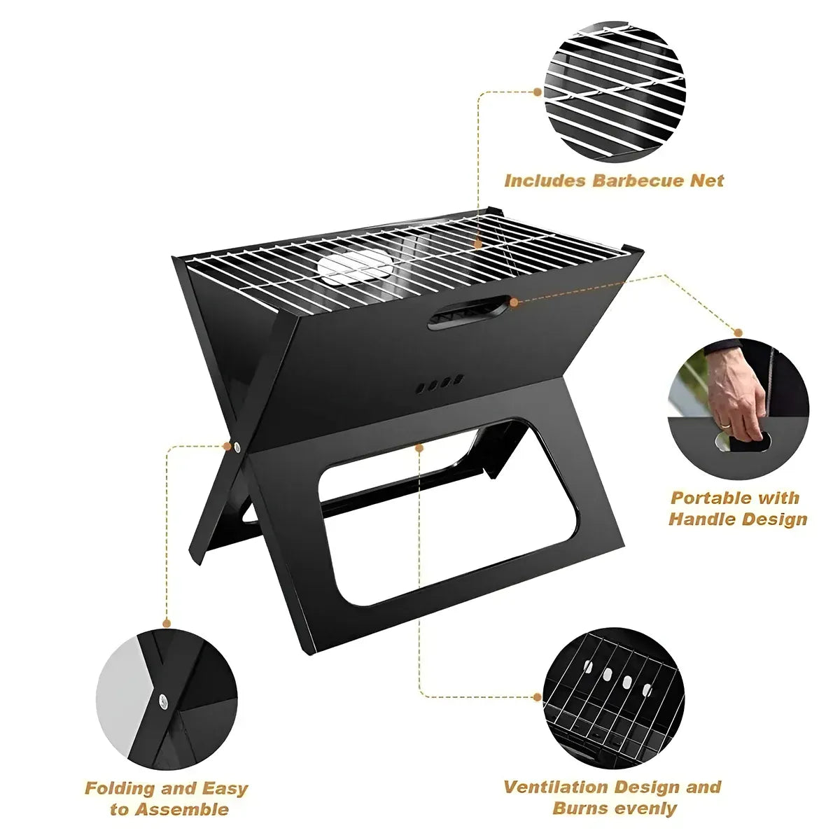 Grillz Home & Garden > BBQ > BBQs & Accessories Grillz BBQ Grill Charcoal Smoker Outdoor Portable Camping Folding Steel Barbecue