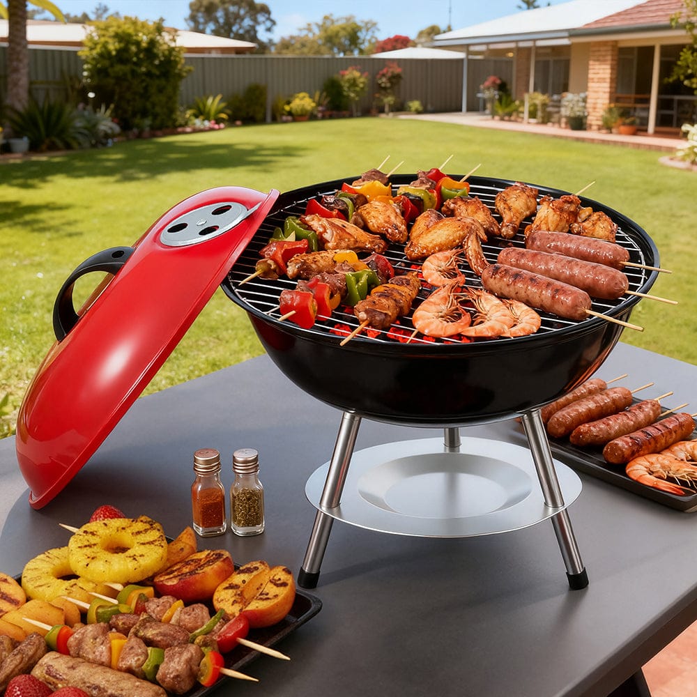 Grillz Home & Garden > BBQ > BBQs & Accessories Grillz Charcoal BBQ Grill Portable with Lid for Camping Outdoor