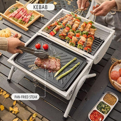 Grillz Home & Garden > BBQ > BBQs & Accessories Grillz Charcoal BBQ Portable Grill Camping Barbecue Outdoor Cooking Smoker - White