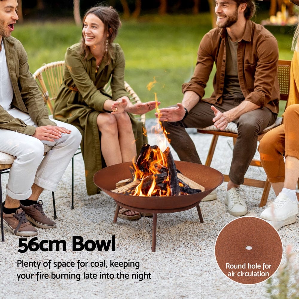 Grillz Home & Garden > Firepits > Fire Pits Grillz 56cm Fire Pit Iron Rustic Bowl Outdoor