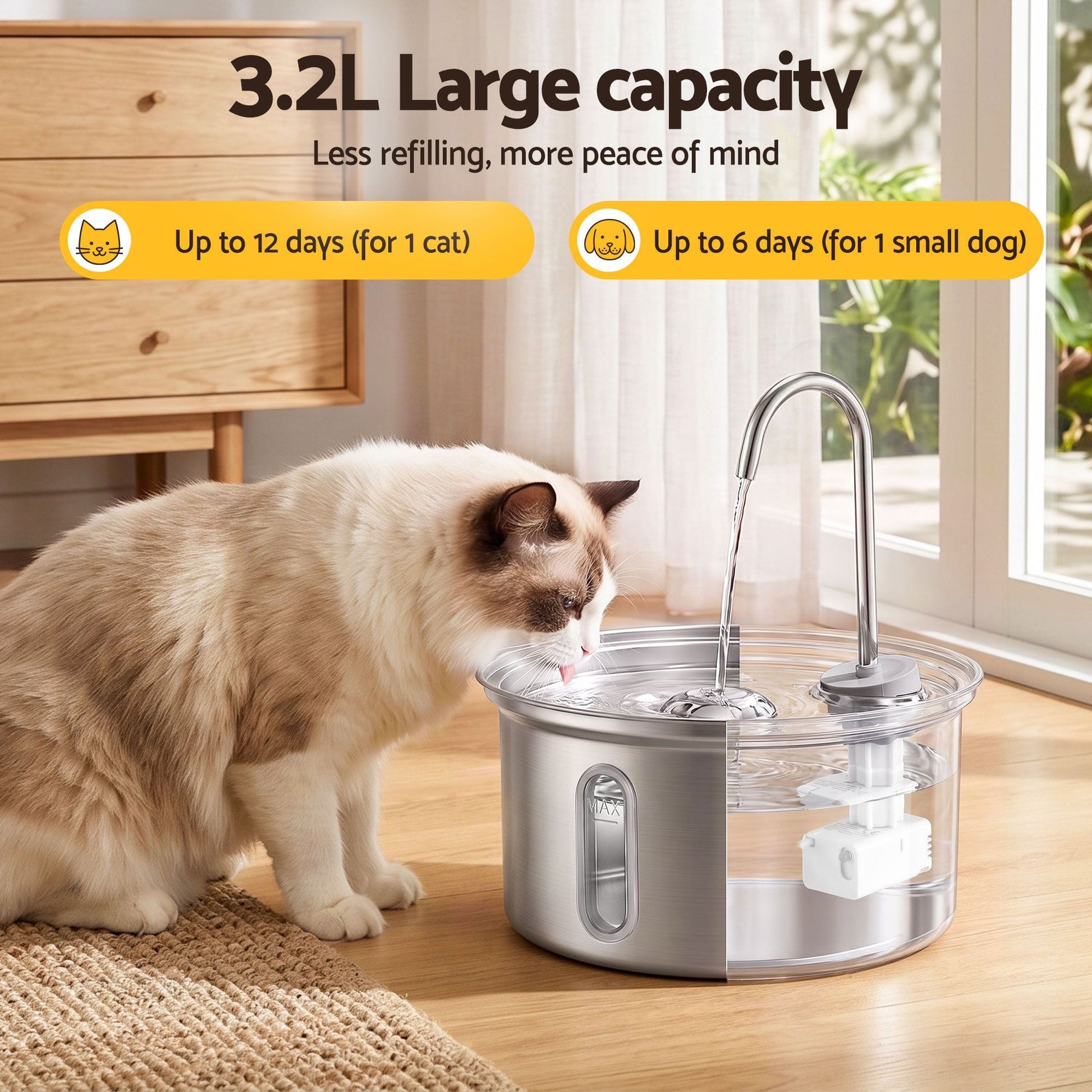 i.Pet Pet Care > Cat Supplies > Cat Bowls, Feeders & Waterers i.Pet 3.2L Cat Water Fountain Pet Feeder Dog Drinking Dispenser 304 Stainless Steel