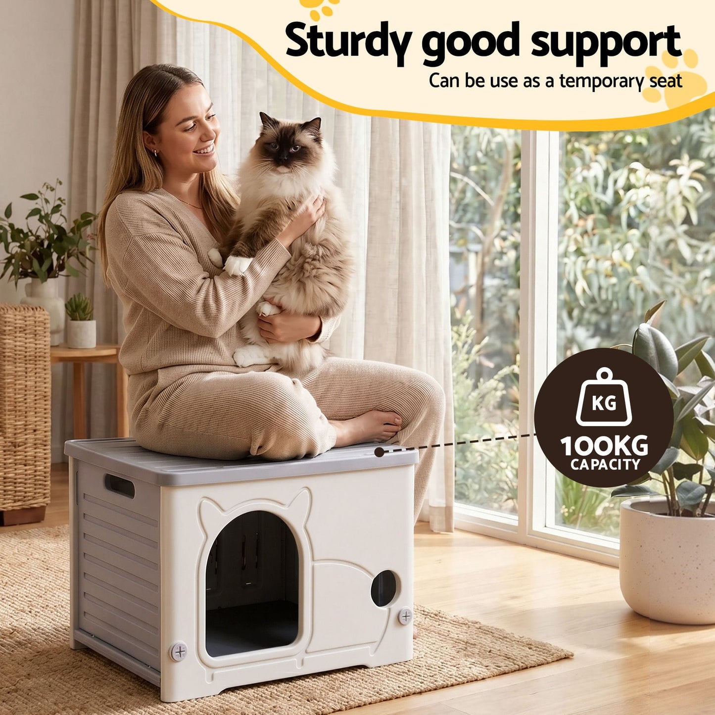 i.Pet Pet Care > Cat Supplies > Cat Carriers & Crates i.Pet Cat House Enclosed Shelter Plastic Nest Stackable Bench Box Outdoor Indoor Grey