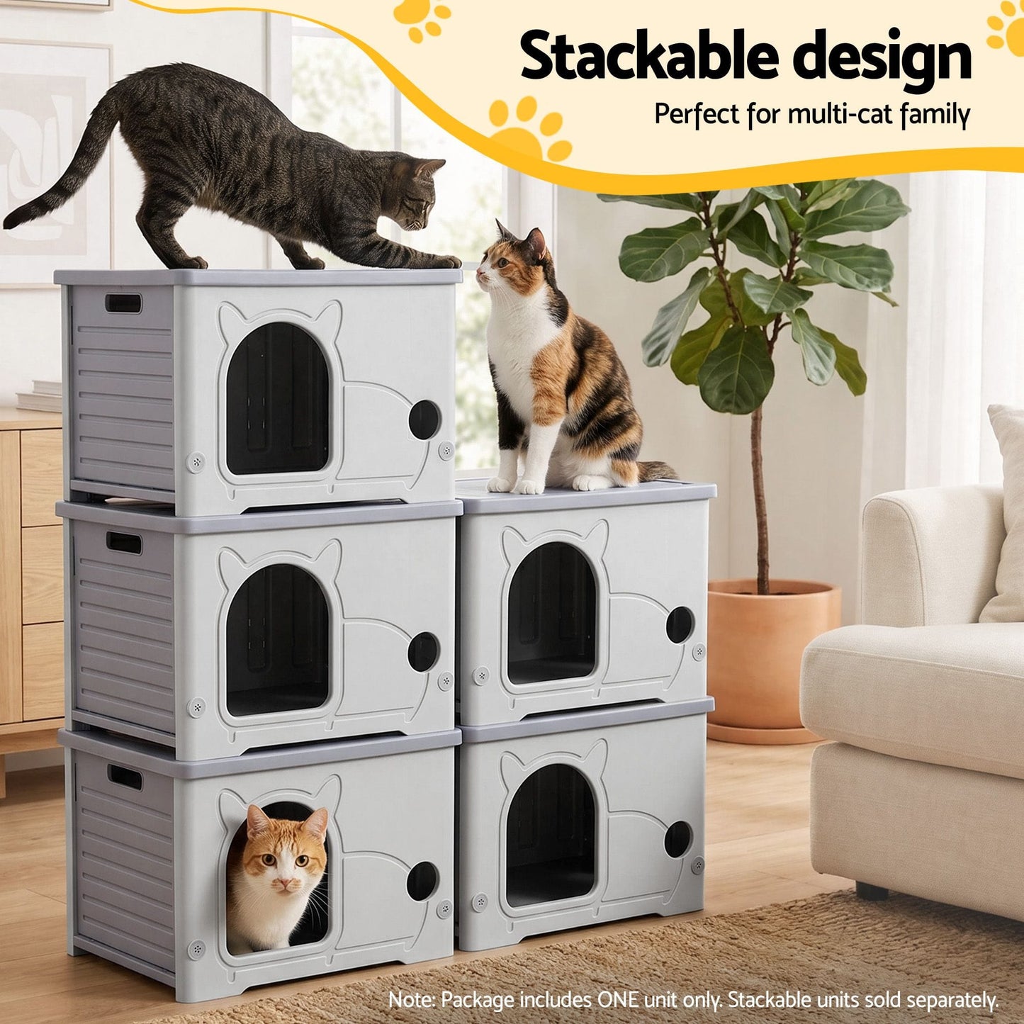 i.Pet Pet Care > Cat Supplies > Cat Carriers & Crates i.Pet Cat House Enclosed Shelter Plastic Nest Stackable Bench Box Outdoor Indoor Grey