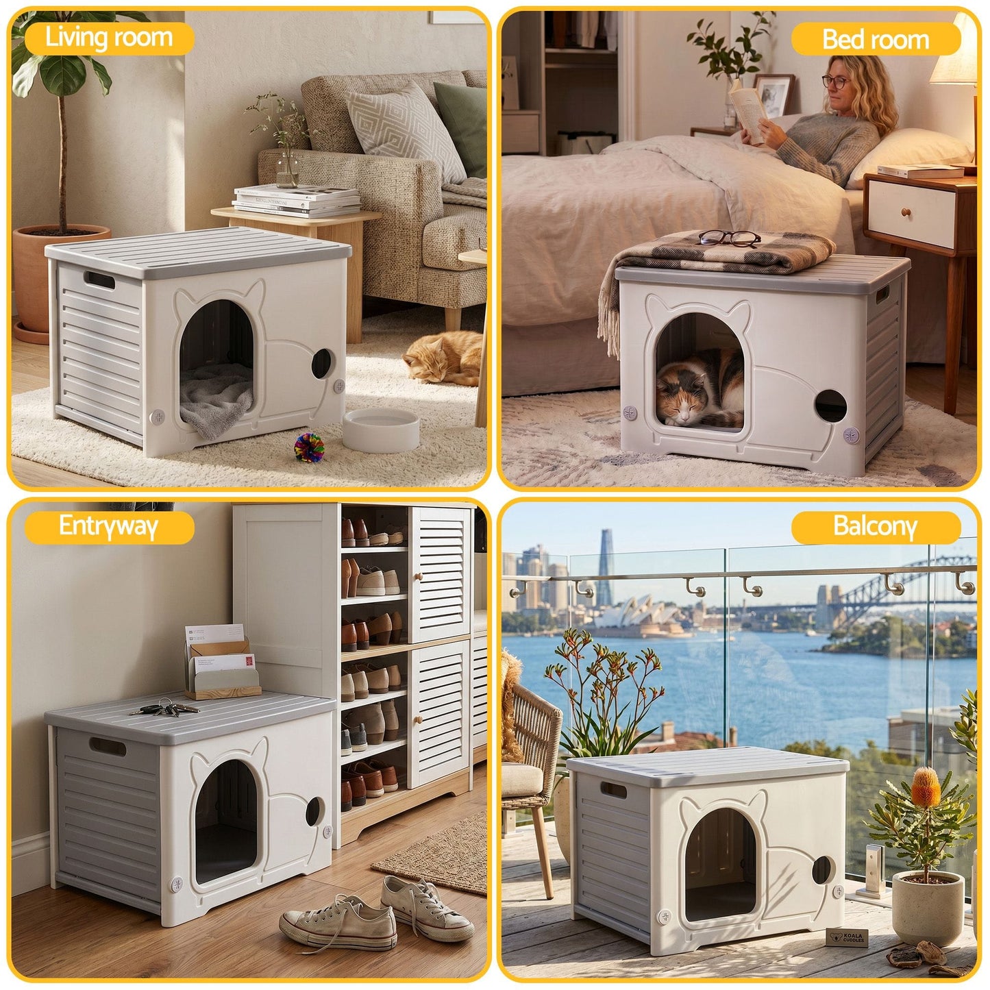 i.Pet Pet Care > Cat Supplies > Cat Carriers & Crates i.Pet Cat House Enclosed Shelter Plastic Nest Stackable Bench Box Outdoor Indoor Grey