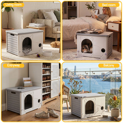 i.Pet Pet Care > Cat Supplies > Cat Carriers & Crates i.Pet Cat House Enclosed Shelter Plastic Nest Stackable Bench Box Outdoor Indoor Grey