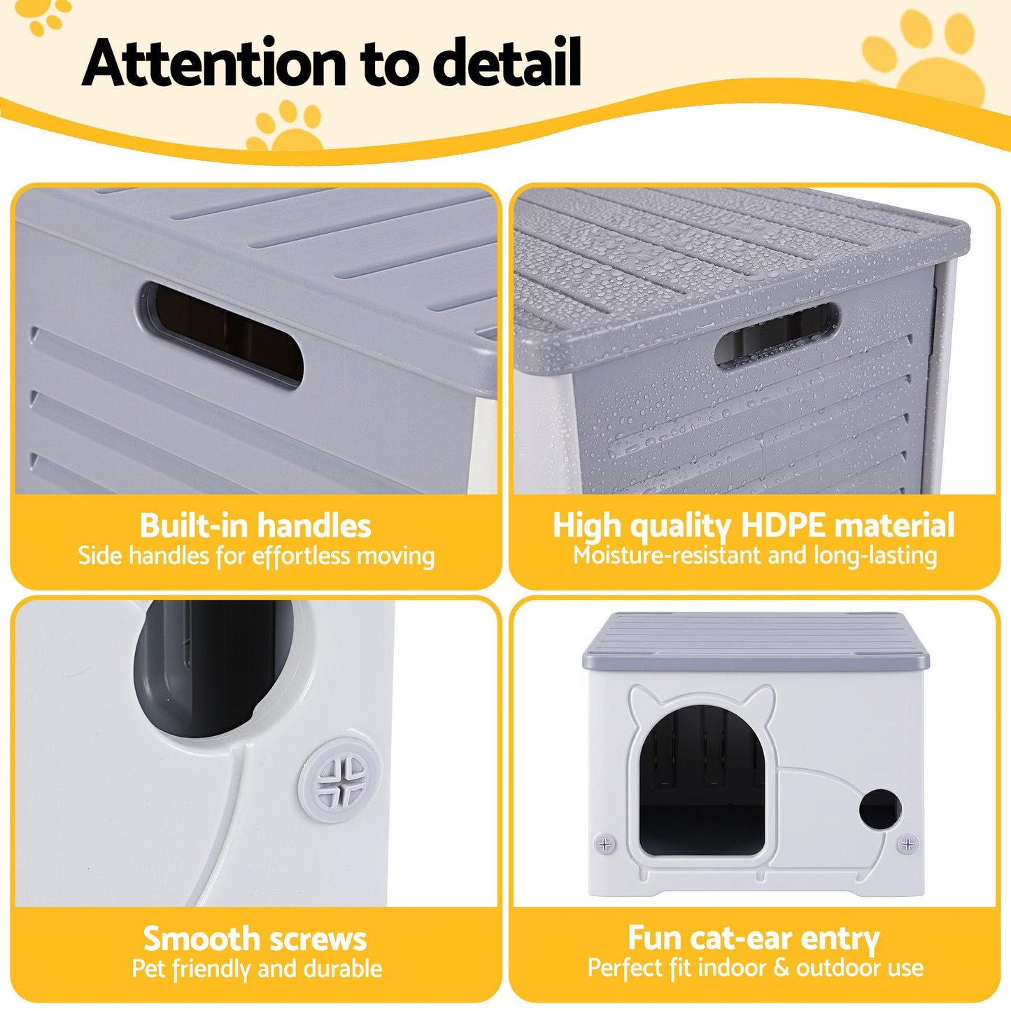 i.Pet Pet Care > Cat Supplies > Cat Carriers & Crates i.Pet Cat House Enclosed Shelter Plastic Nest Stackable Bench Box Outdoor Indoor Grey