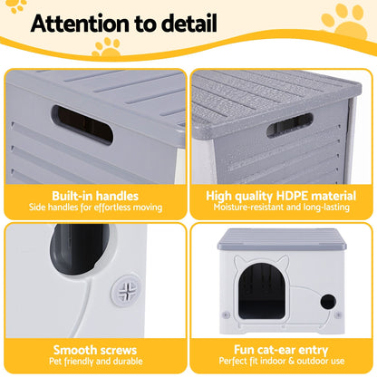 i.Pet Pet Care > Cat Supplies > Cat Carriers & Crates i.Pet Cat House Enclosed Shelter Plastic Nest Stackable Bench Box Outdoor Indoor Grey