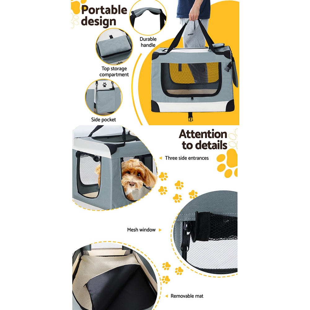 i.Pet Pet Care > Cat Supplies > Cat Carriers & Crates i.Pet Pet Carrier Soft Crate Dog Cat Travel 90x61CM Portable Foldable Car 2XL