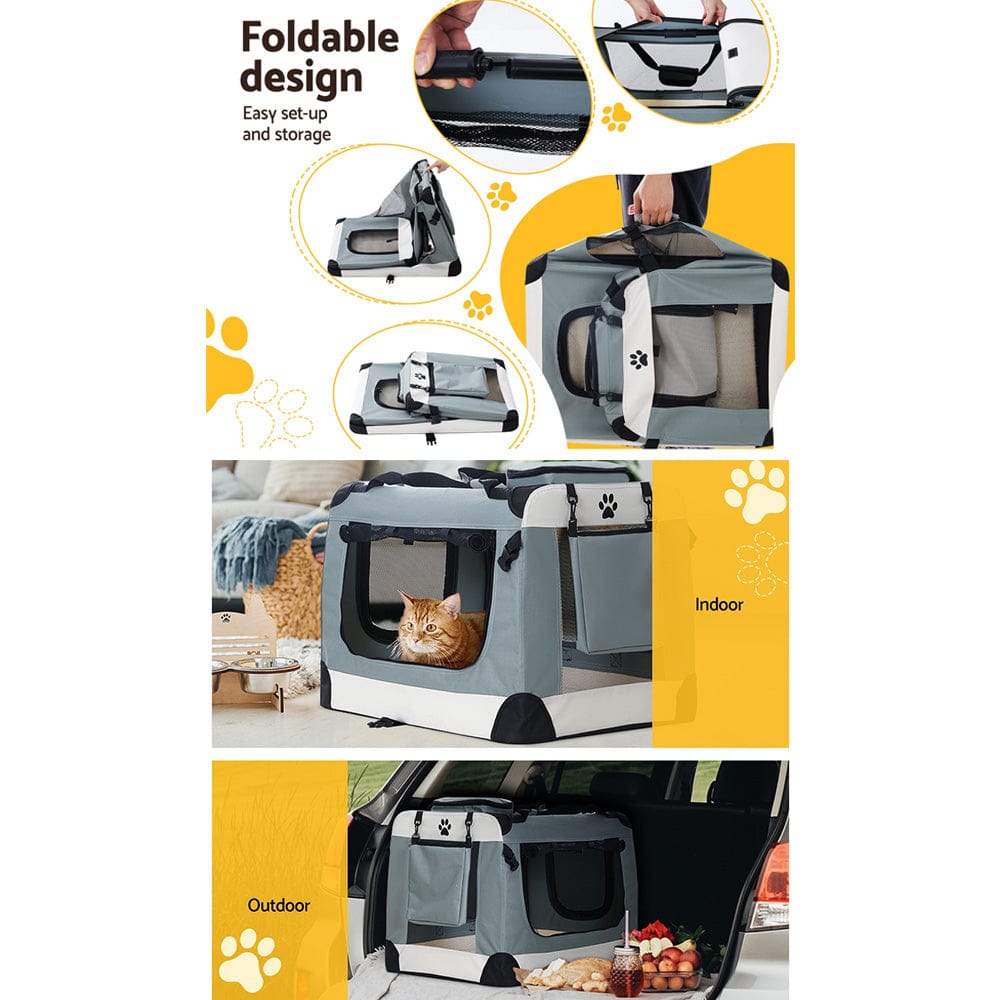 i.Pet Pet Care > Cat Supplies > Cat Carriers & Crates i.Pet Pet Carrier Soft Crate Dog Cat Travel 90x61CM Portable Foldable Car 2XL