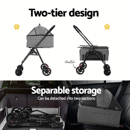 i.Pet Pet Care > Cat Supplies > Cat Carriers & Crates i.Pet Pet Stroller 2-tier Dog Pram Large Cat Carrier Travel Pushchair Foldable