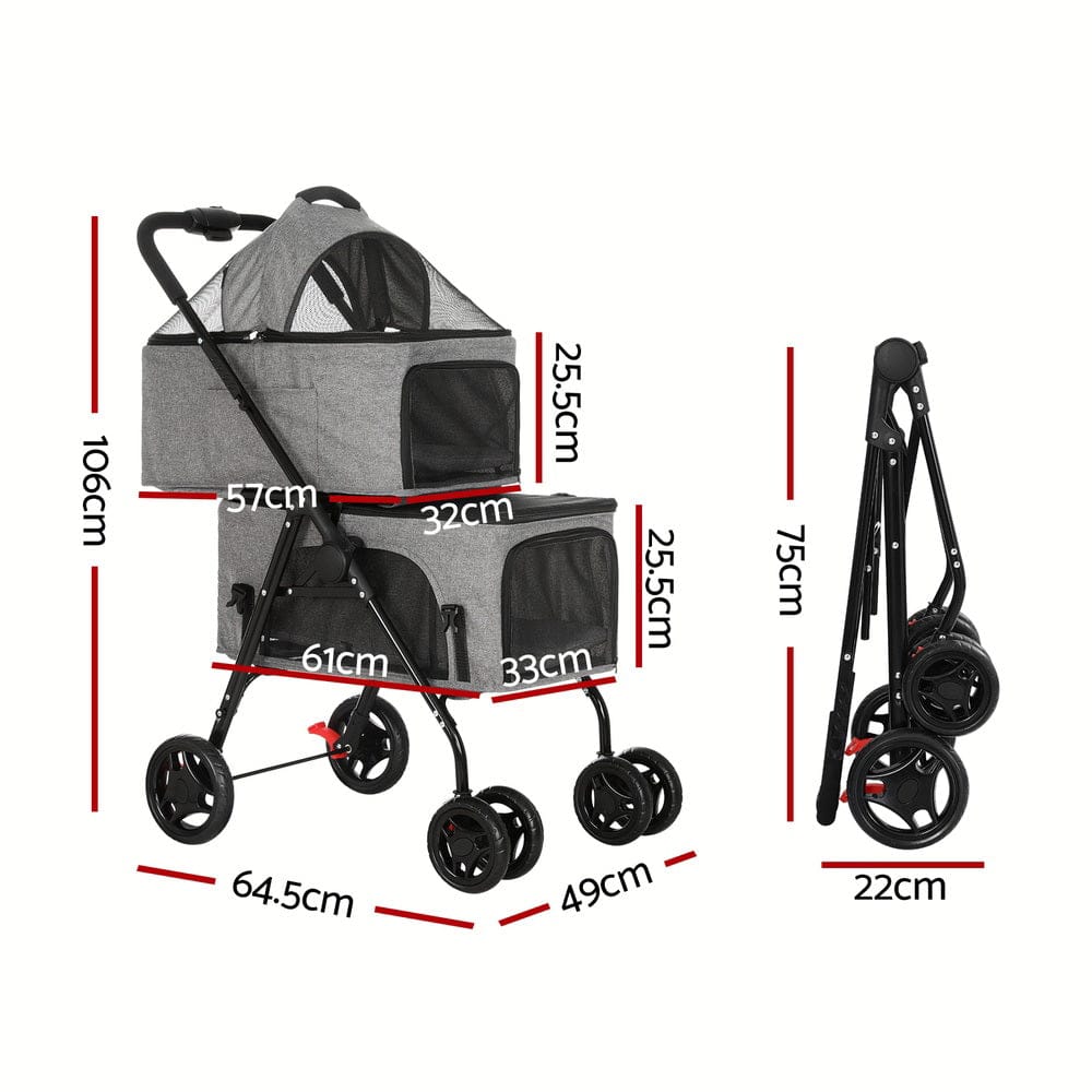 i.Pet Pet Care > Cat Supplies > Cat Carriers & Crates i.Pet Pet Stroller 2-tier Dog Pram Large Cat Carrier Travel Pushchair Foldable
