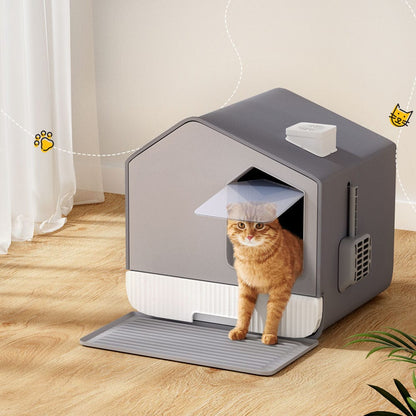 i.Pet Pet Care > Cat Supplies > Cat Litter i.Pet Cat Litter Box Large Tray Kitty Toilet Enclosed Cat Litter Box Hooded Scoop Mat Grey