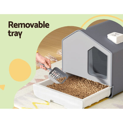 i.Pet Pet Care > Cat Supplies > Cat Litter i.Pet Cat Litter Box Large Tray Kitty Toilet Enclosed Cat Litter Box Hooded Scoop Mat Grey